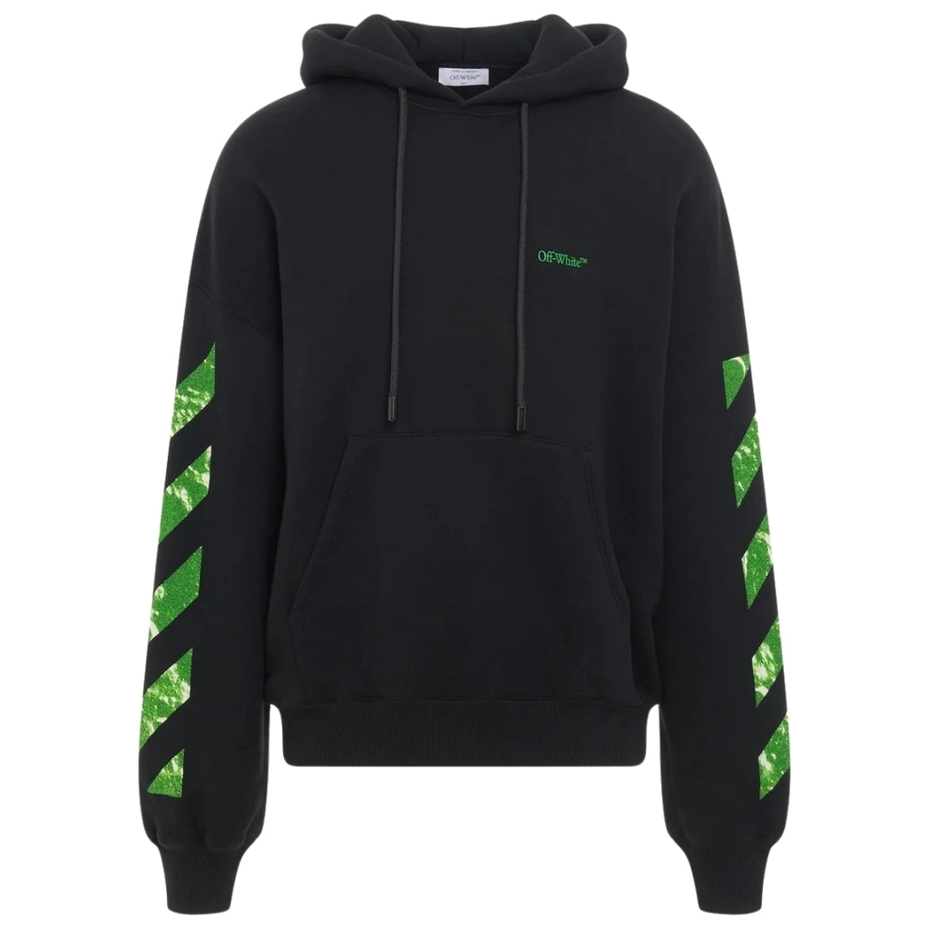 Off White Mens Moon Tab Design Oversized Fit Black Hoodie Cotton - Size X-Small